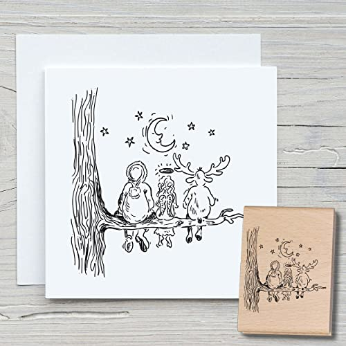 NEWSTAMPS Stempel Auf dem Ast Motivstempel aus Holz & Gummi zum Karten und Geschenke basteln, Holzstempel für Weihnachten, Weihnachtskarte, Advent, Scrapbook, Textilstempel, Deko, Freunde