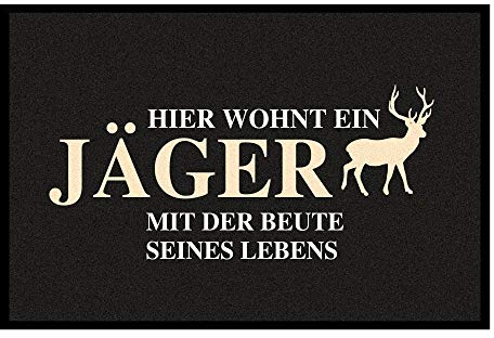 4youDesign Fußmatte mit lustigem Spruch - 'Hier wohnt EIN Jäger.. 40x60cm - Dekorative Türmatte für Naturfreunde und Jäger - rutschfeste Matte für den Eingangsbereich