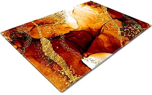 Chopping Board | Glass Chopping Boards for Kitchens | Glass Worktop Savers for Kitchen | Cutting Boards for Kitchen | Chopping Board Non Slip | Small Chopping Board | Orange Gold White
