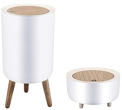 WanWanKa Dsektop-Mülleimer mit Druckdeckel, 2 Stück, Weiß