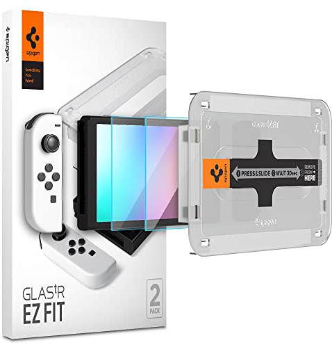 Spigen Glas.tR EZ Fit Verre Trempé Compatible avec Nintendo Switch OLED 2021, 2 Pièces, Résistant aux Rayures, 9H Protection écran