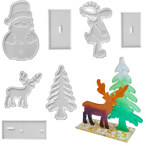 VERWIN Epoxidformen für die Herstellung von Weihnachtsdekoration DIY stehende Weihnachtsdekor-Silikonformen Harzgussformen für Weihnachtsschmuck Weihnachtsbaum Schneemann Elch