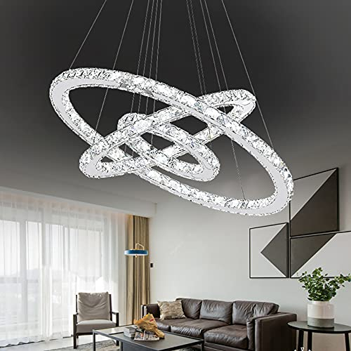 XMTECH LED 72W Kristall Design Hängelampe Deckenlampe Pendelleuchte Kreative Kronleuchter Hängeleuchte Drei Ringe Lüster - Kaltweiß
