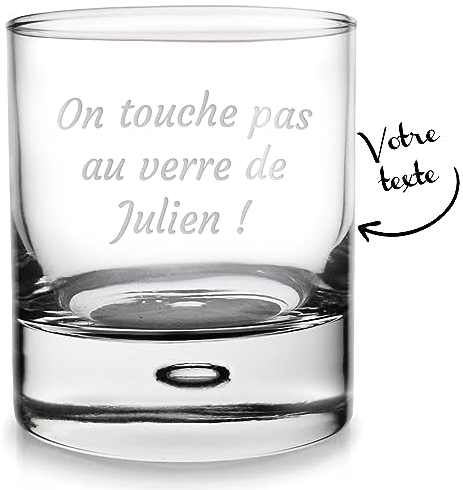 KDO MAGIC - Verre à Whisky personnalisé - Prénom ou Texte gravé - Marquage au Laser - Coffret Verre personnalisable - Cadeau fête des pères, Papa, noël, Homme, Retraite (Texte gravé, 1 verre)