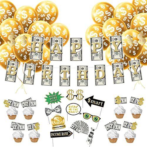 US-Dollar Party Geburtstag Dekoration USA Geld Happy Birthday Girlande Cake Toppers Money Birthday Decorations