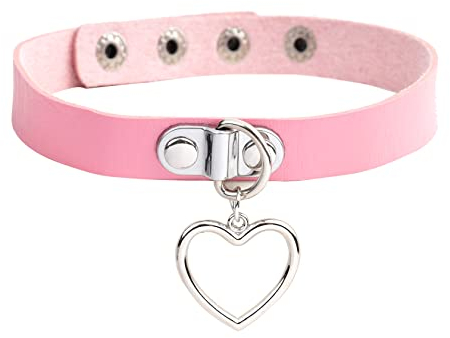 MILAKOO Punk Rock Choker Collier en Cuir Gothique Femme avec Pendentif Coeur Collier Punk Femme Rose