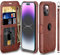 VANAVAGY Compatible with iPhone 14 Pro Wallet Case for Women and Men,Rfid Flip Leather Cover with Wrist Supports Wireless Charging with Card Holder and Glass Screen Protector,Brown