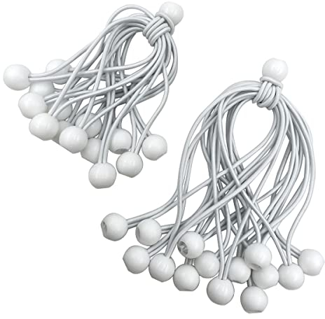 Tendeur Elastique,Sandow Elastique,30 Pièces Tendeur Bache pour Crochets élastiques avec Boule en Plastique, élastiques de Tente pour Les bâches,Blanc 150mm and 200mm
