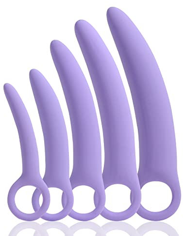 Qaveuny Beckenboden-Muskel-Dilatator-Trainer-Set, Beckenboden-Massagegerät für Frauen, Beckenboden-Stärkungsgerät, Violett (mit Aufbewahrungstasche), 5 Stück
