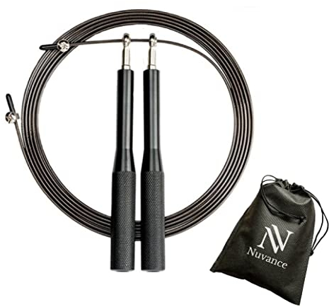 Nuvance Springseil Speed Rope inklusive Trainings e-Book - Verstellbare Stahlseile Profi Kugellager, Anti-Rutsch Griffenf, für Workout und Ausdauertraining- geeignet für Kinder und Erwachsene