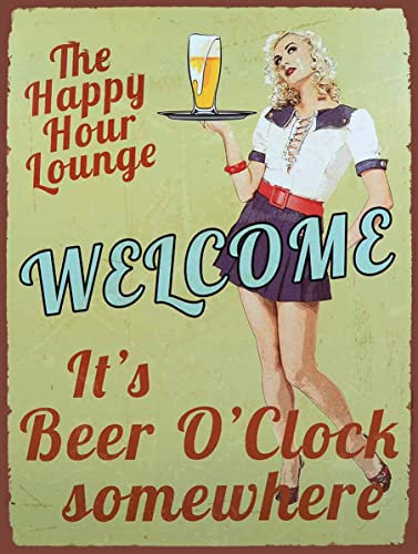 Welcome it's beer O clock somewhere JOKE RETRO METAL TIN WALL PLAQUE SIGN NOVELTY GIFT Home bar shed man cave (150MM X 200MM (6 X 8) (8 x 6)