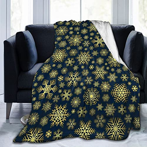 Weihnachtsdecke mit goldenen Schneeflocken, warme, gemütliche Decken, leicht, weich, gemütlich, Flanell, Winterurlaub, Decke für Sofa, Couch, Bett, Büro, 152,4 x 127,6 cm