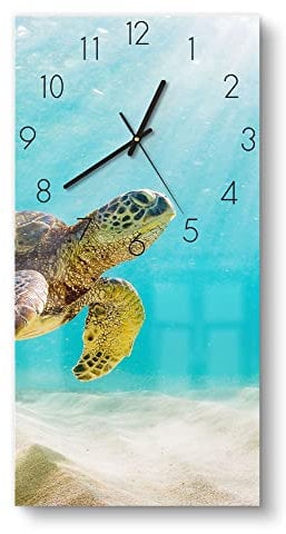 DEQORI Glasuhr | horizontal 30x60 cm | Motiv Schildkröte unter Wasser | große XXL Design Uhr aus Glas | leise Wanduhr für Wohnzimmer & Küche | Moderne Hingucker Uhr für die Wand