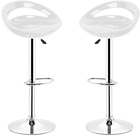 Baiyun Barhocker mit Lehne 2er Set, Plastik Sitz hocker Höhenverstellbar, Metall Barstuhl Basis mit Fußstütze, Weiss (2)