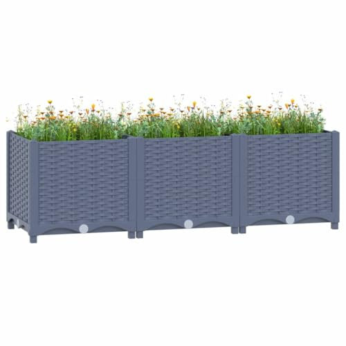 puraday Jardinière de Jardin 120x40x38 cm Gris Polypropylène Lit de Plantation Offre Suffisamment d’Espace Pot de Terrasse Balcon pour Plantes Légumes Herbes Aromates Fleurs