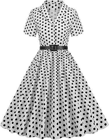 1950s Dresses for Women Vintage Rockabilly Retro Short Sleeve Tie Midi Dress Cocktail Party Evening Prom Gown