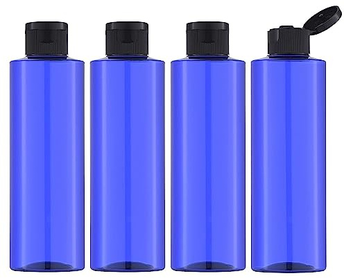 Toureal 250ML Flacon avec Flip Cap Vide (4 Pièces), Rechargeable Bouteille de Voyage pour Cosmétique avec Entonnoir (Bleu)