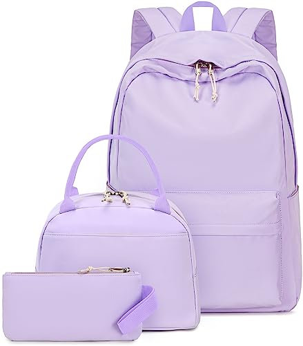 Bluboon School Backpack Set Girls Women's Laptop Book Bag Casual Daypack Fits 15 Inch Laptop with Lunch Tote Bag and Pencil Bag, Provence Lavender, Daypack Backpacks