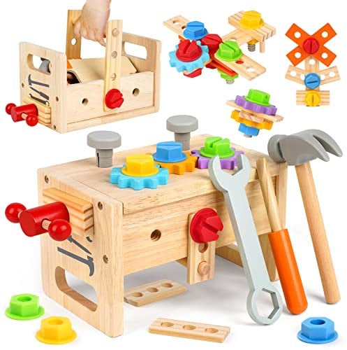 Vanplay Kids Tool Set Toys for 3 4 5 Year Old Boys Gifts: 30Pcs Montessori Wooden Tool Bench for Boys Toys age 3 4 5 6, Toddler Educational Construction Toys for 3-6 Year Old Girls Birthday Presents