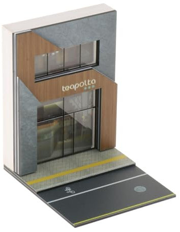 Fonowx 1/64 Landschaft Diorama Parkplatz Hintergrund, Modelllandschaft für Modellautos Display, Mini-Gebäudemodell für Geschenkaufbewahrung, Teehaus