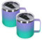 Volhoply 14oz Insulated Stainless Steel Coffee Mug with Lid Bulk 2 Pack,Double Wall Vacuum Travel Coffee Cup with Handle,Reusable Metal Tumbler,Camping Mugs Keep Hot,Christmas Gifts(Purple Green,2)