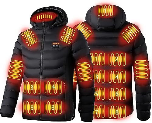 Chaqueta Calefactable Hombre Mujer, 19 Zonas 4 Temperaturas Ajustables, Abrigo Con Calefacción Eléctrica USB, Lavable Ropa Calefactor De Invierno Para Pesca, Caza Y Esquí (Color : Black, Size :