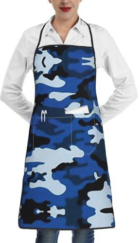 FRGMNT Kochschürze, Backsteinmauer, Grillschürze, Zeichenschürze, Kochschürze mit 1 Taschen für Männer und Frauen, blau camouflage, Einheitsgröße
