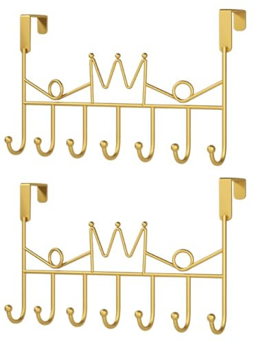 GVRGO 2 Pack Over Door Hanger with 7 Hooks, Metal Over The Door Towel Hook, Decorative Overdoor Organizers Crown(Gold)