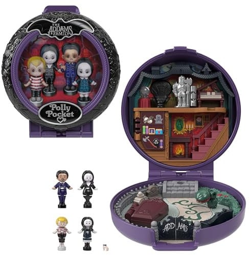 Polly Pocket - Mercoledì La Famiglia Addams, Cofanetto, Playset da Collezione con 4 Bambole dei Personaggi in Edizione Speciale e 1 Accessorio, HXW25