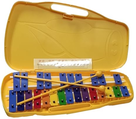 CARRILLON CROMATICO 25 NOTAS COLOREADAS UKAM mod.YCL-25K, Laminas grabadas con los nombres de las notas. Incluye 2 baquetas de color,Estuche Reforzado amarillo.(Solo Carrillon)