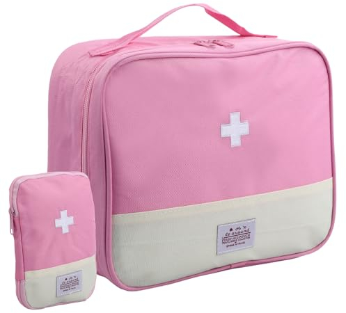 Focenat 2 Stück Medikament Tasche, Reiseapotheke Tasche Leer, Erste Hilfe Tasche, Medizin Aufbewahrungstasche, Medikamententasche Rosa, Medizintasche Wasserdicht für Zuhause, Büro, Outdoor, Reisen