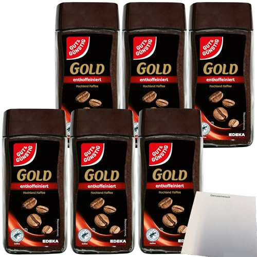 Gut&Günstig Gold löslicher Hochland Kaffee entkoffeiniert 100% Arabica 6er Pack (6x100g Packung) + usy Block