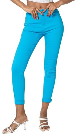 Nina Carter P109 Jean coupe skinny pour femme, taille haute, slim, moulant, stretch, Bleu turquoise (P109-51), S