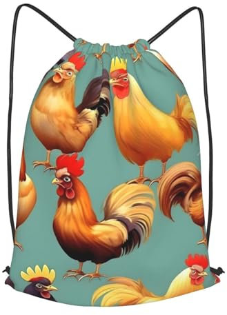 BREAUX Rucksack mit Kordelzug, Hähnchen-Motiv, für Männer und Frauen, zum Einkaufen, Yoga, Schwimmen, Reisen, Sport, Schwarz , S