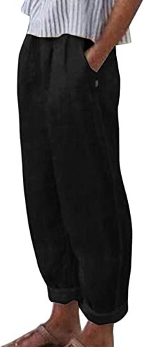 Generic Pantalon Lin Femme Fluide été Jambe Large Léger Élastique Pantalons Chic Respirant Taille Haute 7/8 Sarouel Jogging Yoga Ample Grande Taille Pas Cher Pantalon Large