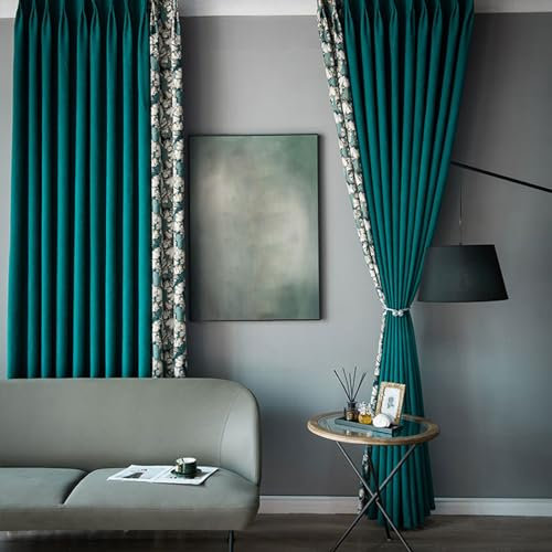 Epinki Dunkel Grün Vorhang Fenster Verdunkeln 2er Set, Ginkgo-Blatt Vorhang Kinderzimmer Junge, Ösen Vorhang Blickdicht Extrabreit Polyester Fensterschal für Schlafzimmer, Jeder B 132 x H 115cm