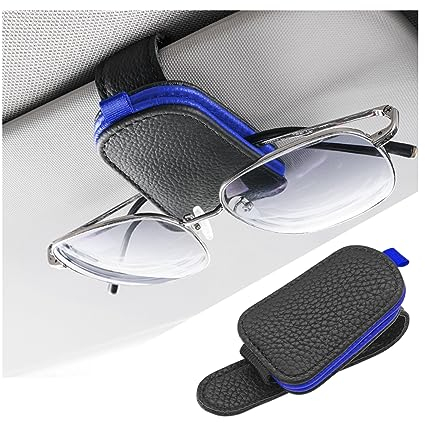 JNNJ 2 Stück Sonnenbrillenhalter Für Das Auto-Visier, Magnetischer Brillenbügel Clip Für Auto Sonnenblende, Leder-Sonnenbrillenhalter Auto-Sonnenblende(Schwarz/Blau)