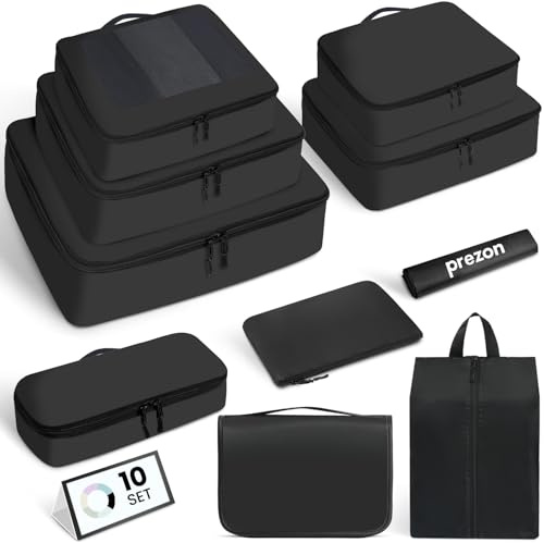 Prezon Packing Cubes for Suitcase 10 Set, Leichtgewichtige Gepäck Packing Organizer Packing Cubes für Reisezubehör