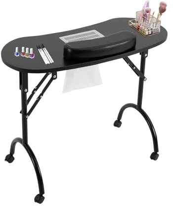 Sets de salon de manucure - Table à ongles avec aspiration - Table de manucure portable - Table de manucure mobile - Table à ongles pliable avec aspiration de poussière pour ongles, rouleaux et