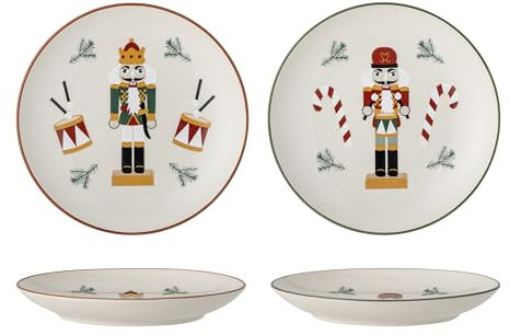 Bloomingville Lot de 2 assiettes de table Jolly avec décoration soldat casse-noisette Noël en grès Ø16 cm