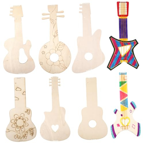 NESTINGHO 8 Stück Holzgitarren Rohling Holzgitarren Holzausschnitte Zum Basteln Gitarrendekorationen Unfertige Holzausschnitte Gitarren Partydekorationen Unlackiertes Holz Gitarre