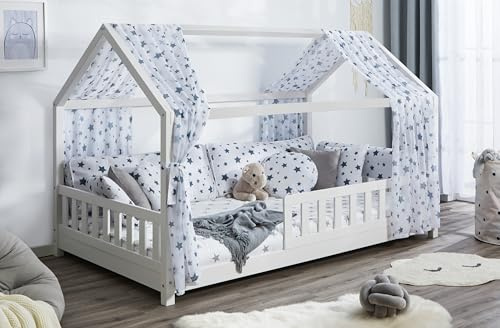 TiCAA Betthimmel Hausbett Tüll (2er Set) – Kinderbett Vorhang aus Polyester, Stoffhimmel, Hausbett Deko für Mädchen & Jungen