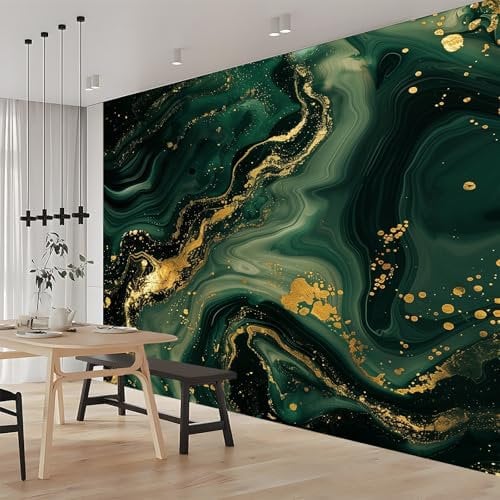 3D Effect Photo Wallpaper Marble Gold Dark Green 250x175 cm Mural Panoramic Wall Tapestry Large Photo Wallpaper Mural Bedroom Eco-Friendly Wallpaper Decoration
