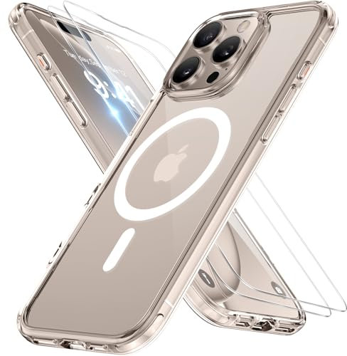 Miracase Magnetisch für iPhone 16 Pro Hülle für Magsafe[mit 2 Schutzglas] Militärschutz Stoßfest Kratzfest Anti-Fingerabdruck Samtige Touch Dünn Handyhülle für iPhone 16 Pro 6,3 Zoll,Transparent