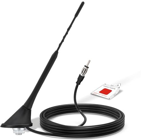 Bingfu Antenne Radio Voiture 29cm Antenne FM/AM Universelle Montage sur Toit avec Socle de Montage, Câble 5M, Connecteur Fiche DIN pour Récepteur d'unité Principale Stéréo Voiture Camion SUV