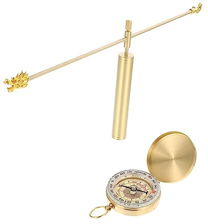 SOLUSTRE Tige De Radiesthésie Cuivre Avec Tête De Dragon Outil Portable De Détection Feng Shui Et Exploration Eau Avec Boussole Intégrée Pour Divination Précise