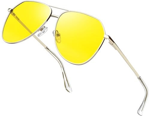 Joopin Yellow Tinted Sunglasses for Men Women Anti Glare Metal Frame Night Driving Glasses with UV400 Protection Headlight Night Vision Glasses