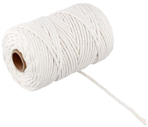 HONYUET Corda in cotone macramè beige, 100 m x 6 mm, corda in morbido cotone per lavori a maglia, artigianato, impacchettamento