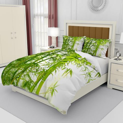 Housse de Couette 220x240 Motif Bambou Simple Parure de Lit 2 Personnes en Microfibre pour Adulte Ado Enfant avec Fermeture et 2 Taies d'oreiller
