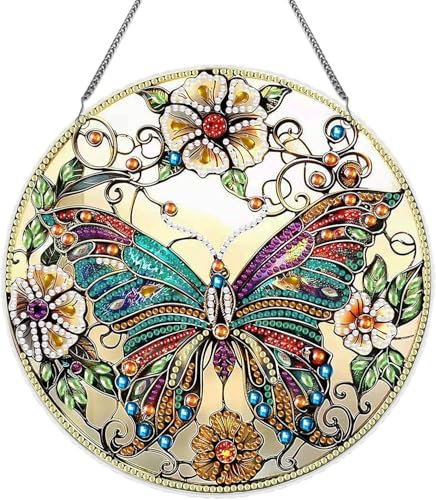 NIEEKRUN Diamond Painting Fensterbilder & Anhänger – Schmetterling, Girlande mit Kette, Wandbehang Kits für Fenster und Eingang